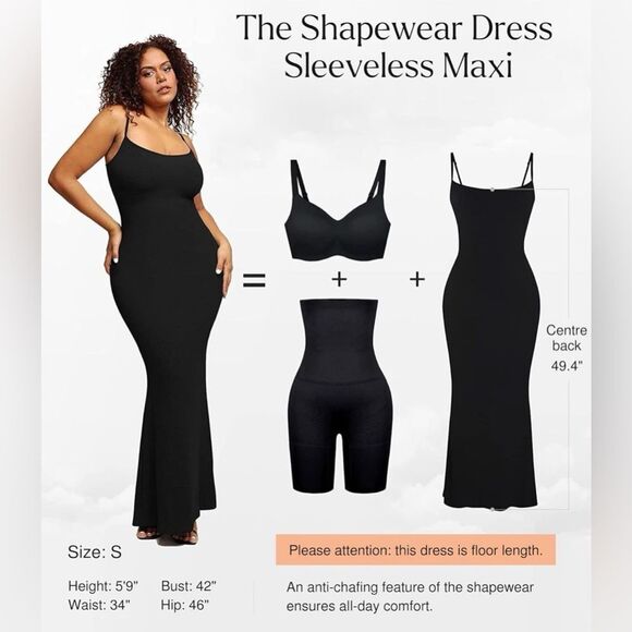 Vici | Black Strappy Bodycon Dress with Shapewear Size L - Picture 5 of 6